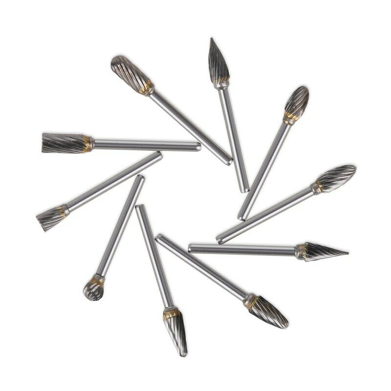 Free Shipping 10PCS/Set 3mm Round Shank 6mm Tungsten Carbide Rotary File Burr For Grinding Wood Iron Steel Wood Milling Cutter