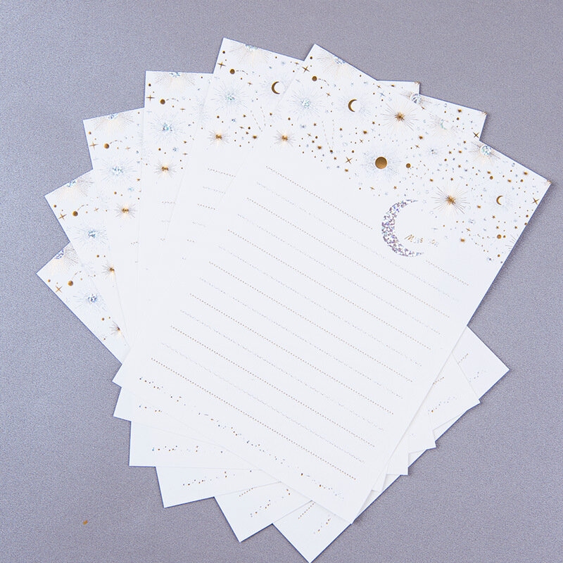 Vintage กระดาษ Letter ยุโรป High-End Bronzing Starry Moon & Stars Blessing Letter ซองจดหมายกระดาษเขียนซอง