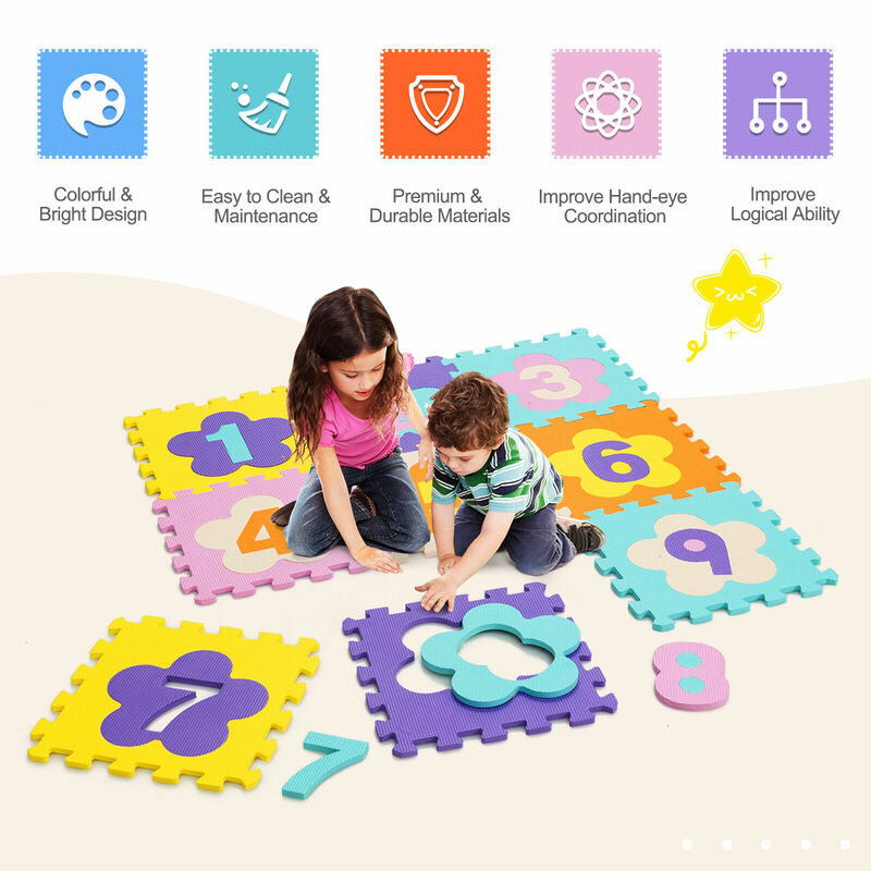 Babyjoy 75 pezzi tappetino da gioco ad incastro in schiuma per bambini con recinzione con numeri staccabili HW70219