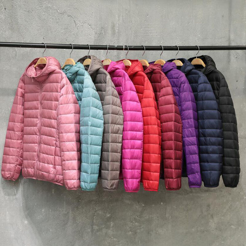 2022 여성용 덕다운 재킷, 초경량 후드 다운 코트, 휴대용 짧은 파카, 퍼퍼 오버코트, 가을, 겨울