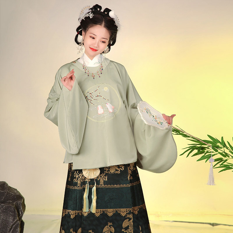 Hanfu Tradisional Cina Gaun Hanfu Elegan Wanita Bordir Peri Kostum Tari Rakyat Pakaian Festival Setelan Putri DL7120