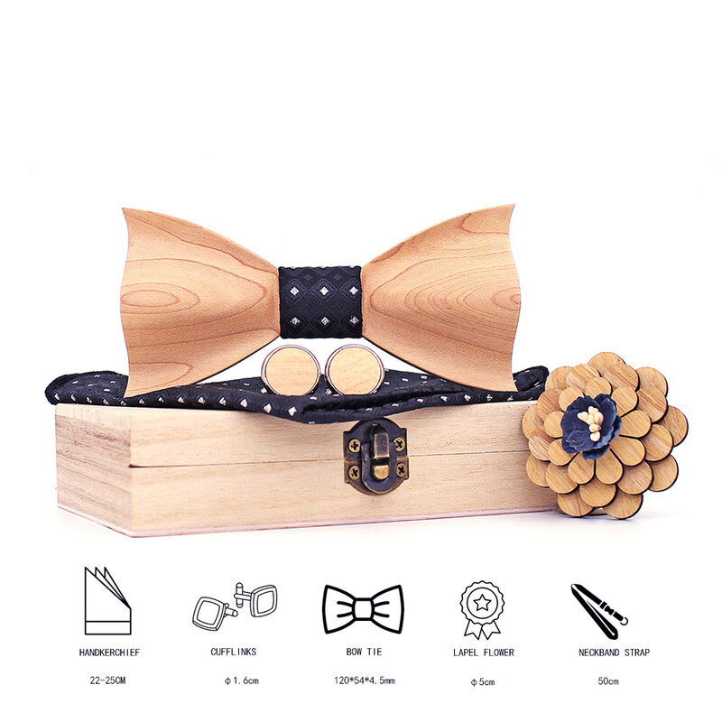 Pajarita de madera de arce en 3D para hombre, conjunto de corbatas y caja de accesorios para boda, 2020