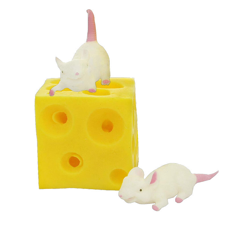 الفئران والجبن فنجر ضغط اللعب ضد الإجهاد مكتب الفئران إخفاء في الجبن ثقب الإجهاد لينة ماوس TPR هدية 0