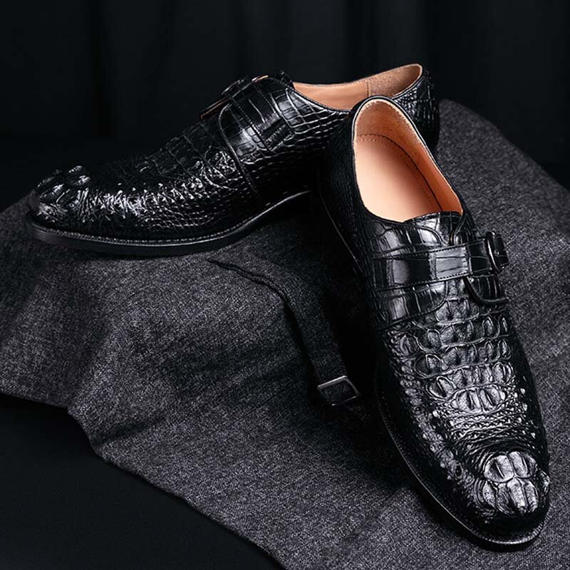 Ouluoer nova chegada tailândia couro de crocodilo sapatos masculinos de couro sapatos de negócios moda genuíno couro de crocodilo