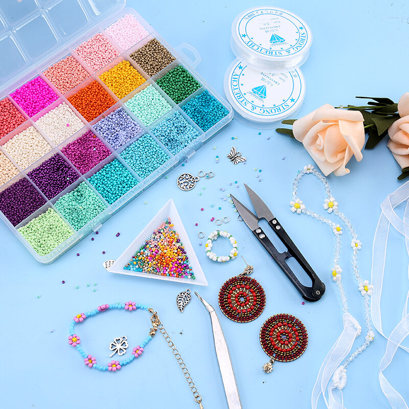Kit Beads Seed com Caixa Organizadora, Pequenas Contas De Vidro, Acrílico Carta Bead Set, Fazer Jóias, Colar Pulseira, DIY, Colorido, 2mm