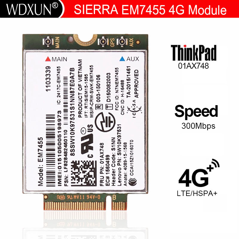 EM7455 FRU 01AX748 LTE 3G 4G Tarjeta de Thinkpad X1 carbono 5a generazione X270 T470 T470S T470P t570 L570 L470 P51 P71