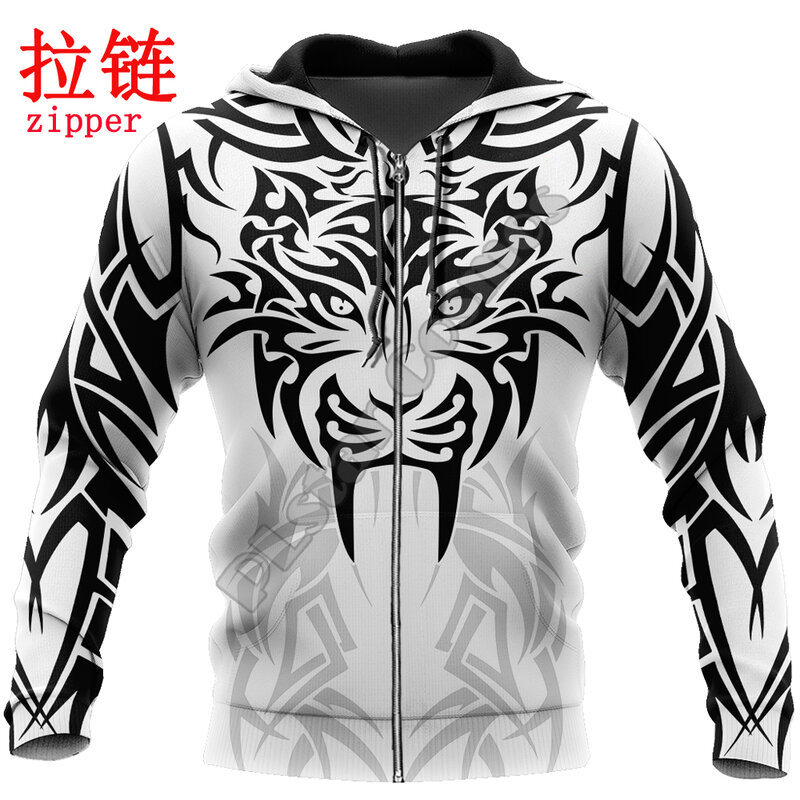 2021 jesień mężczyzna bluza z kapturem tatuaż Tribal Tiger 3D wszystko nadrukowane bluzy i swetry z kapturem Unisex Casual Stree Sportswear DW783