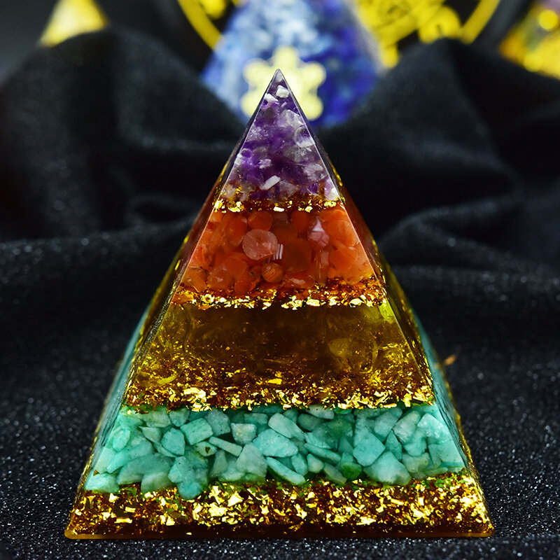 Neue Original Orgon Pyramide 7 Chakras Energie Kristall Ornamente Natürliche Amethyst Citrin Achat Amazonit Orgonite Ornamente