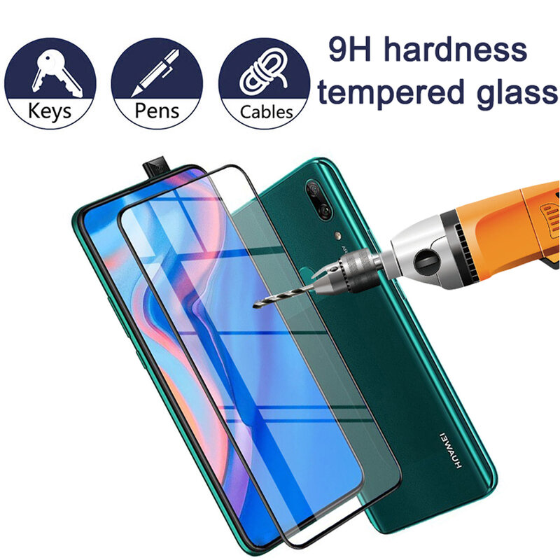 9D Penuh Cover untuk Huawei P Smart Z Pro Tempered Kaca Film Pelindung P Smart Plus 2019 2018 Layar Ponsel pelindung Kaca