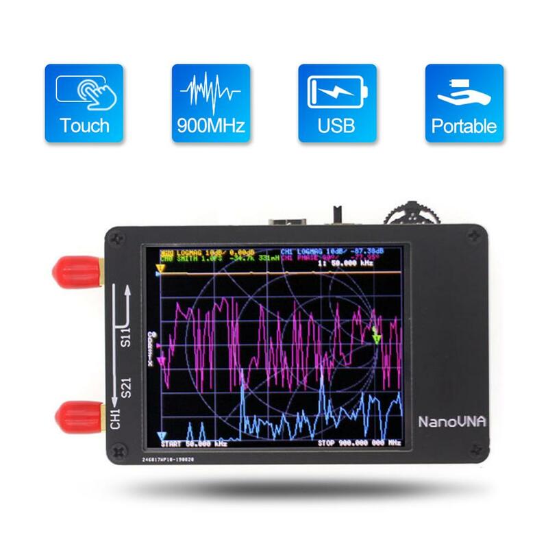 NanoVNA-Analisador de rede vetorial com tela sensível ao toque digital, antena de ondas curtas, onda estacionária, MF, HF, VHF, UHF, 50KHz-900MHz