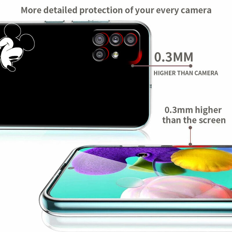 Disney Clear Case For Samsung Galaxy A52 A51 A12 A32 A72 5G A21s A71 A31 A50 Transparent Soft Cover Cartoon Mickey Mouse Coque