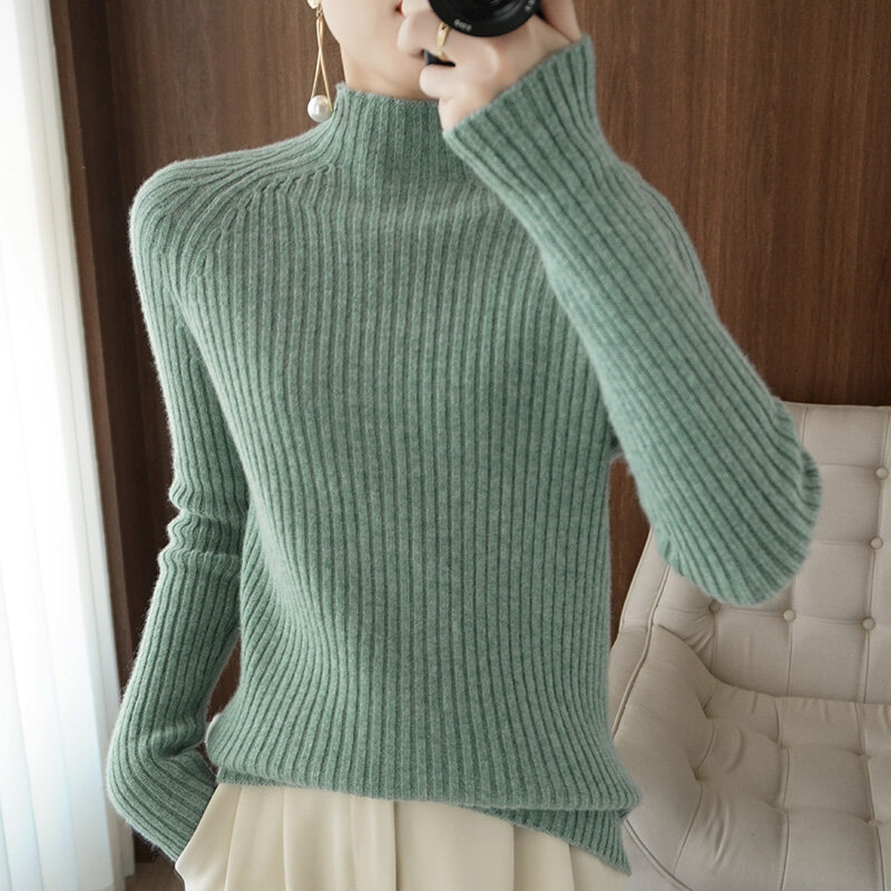 Утолщенная нижняя рубашка с высоким воротником, Женский Облегающий топ на осень и зиму, новинка 2021, универсальный вязаный пуловер, свитер