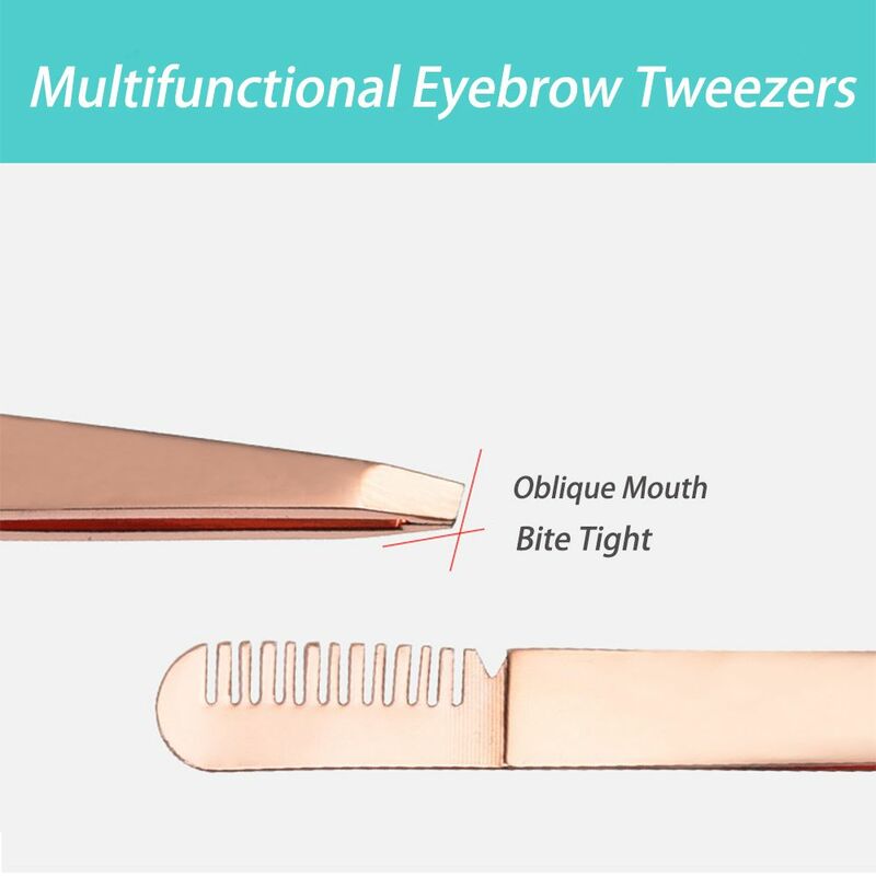 Multifunctional Eyebrow Tweezer with Eyebrow Brush Comb Stainless Steel Eyelashes Extension Tweezers Nail Rhinestones Picker