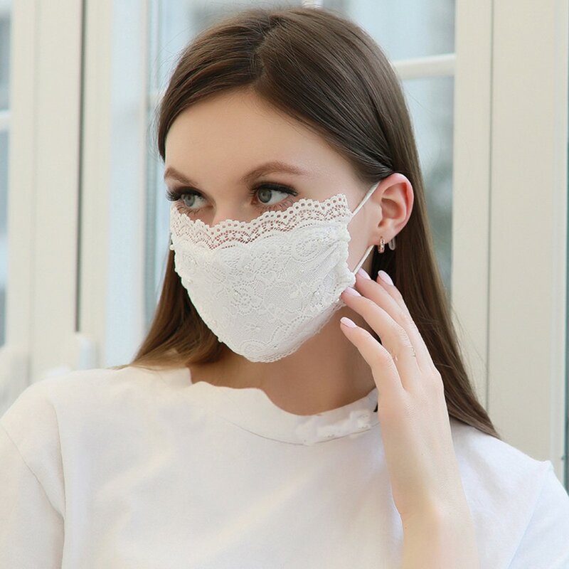Vrouwen Parel Kant Herbruikbare Ademend Sjaal Veilig Máscara Facial Wasbare Zwarte Máscara Facial Meisjes Accessoires 2020 Hot Sales