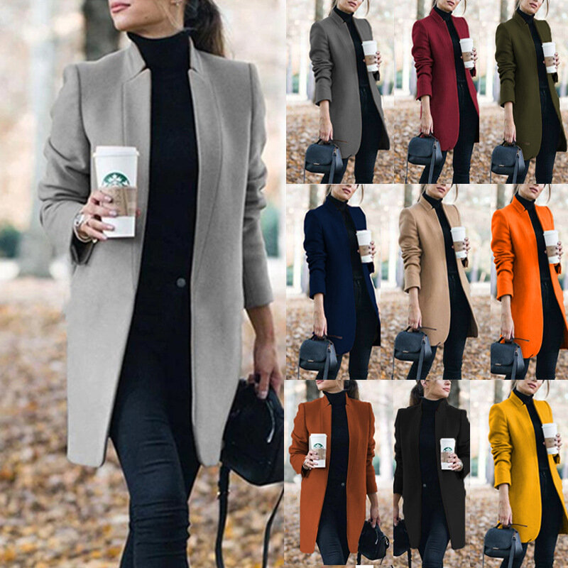 Abrigos y chaquetas de invierno para mujer, abrigo de talla grande largo de lana cálido coreano elegante, Vintage, capa femenina, chaqueta lisa, novedad de 2020