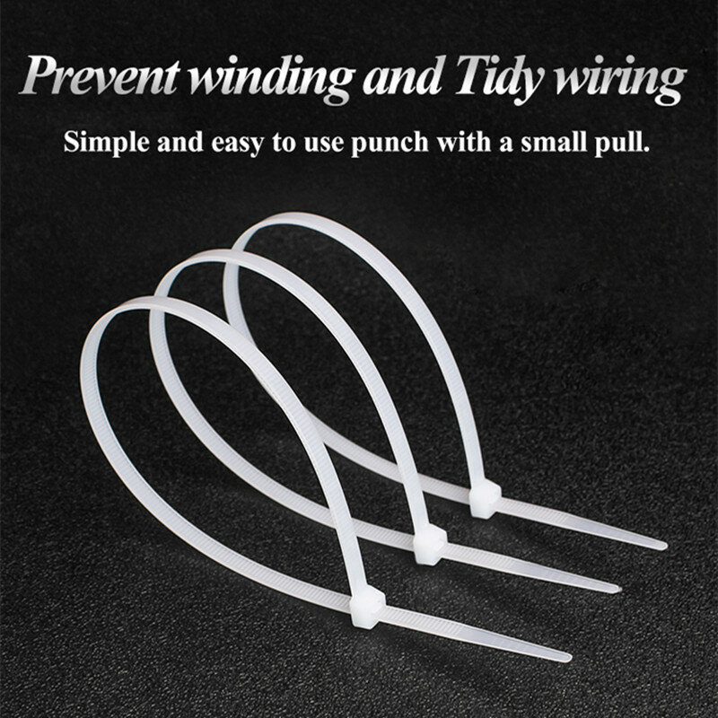 Cavo-tie 100pcs whiite di nylon fibbia in diretta cavo cravatta può essere riutilizzato autobloccante fascetta di plastica di fissaggio anello cavo zip avvolge cinghia