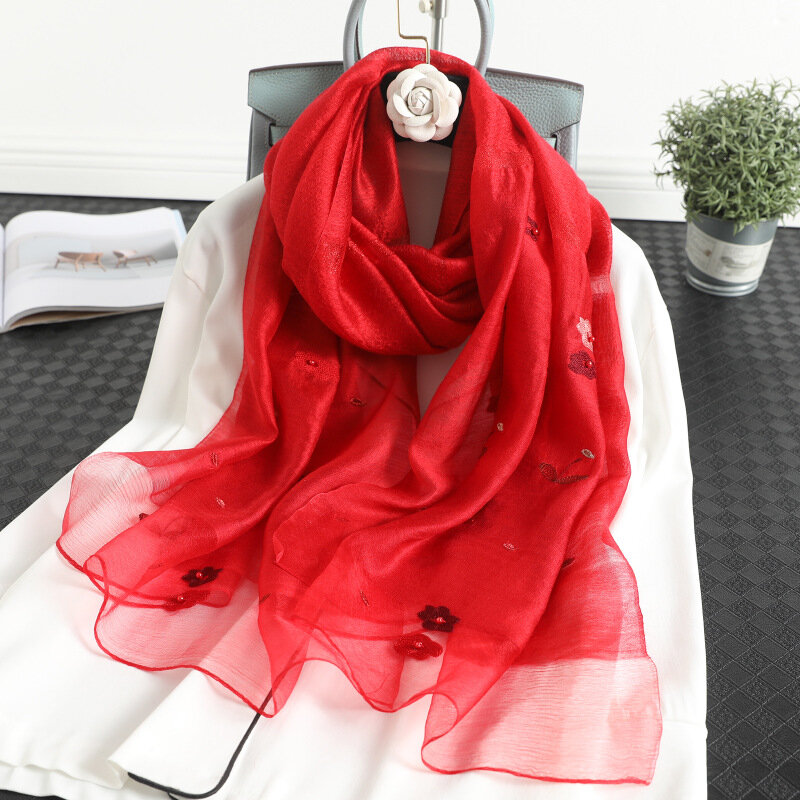 2022 mulheres de seda sólida cachecol inverno quente lã xales senhora envolve bufanda floral pashmina bordado lenços foulard bandana