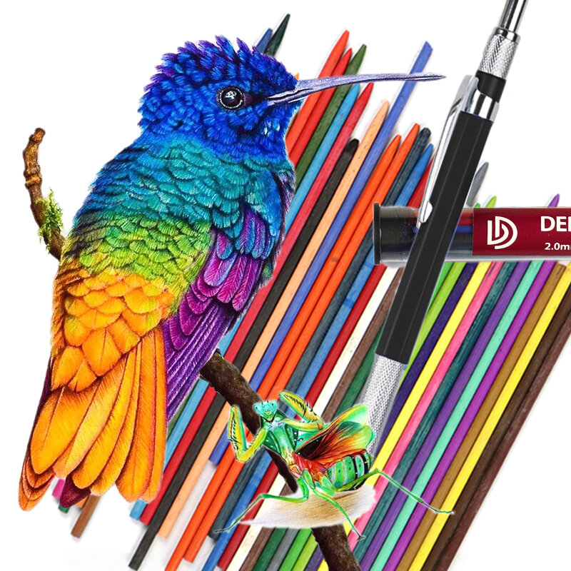 DEDEDEPRAISE-lápiz mecánico de 2,0 MM para dibujo de bocetos, con 36 cables de colores, lápices de colores, automáticos, de repuesto