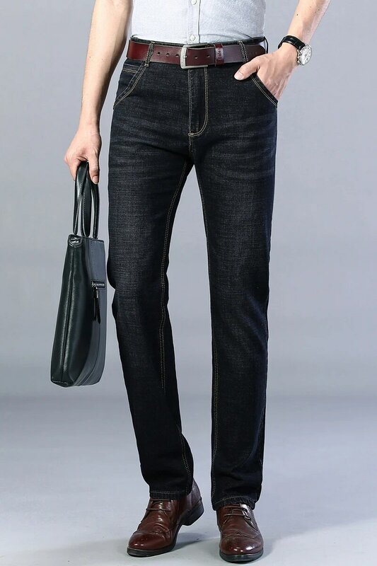 Pantalones vaqueros rectos ajustados para hombre, Jeans elásticos informales de estilo de negocios, a la moda, clásicos, negros y azules, más Size28-40, novedad de 2023