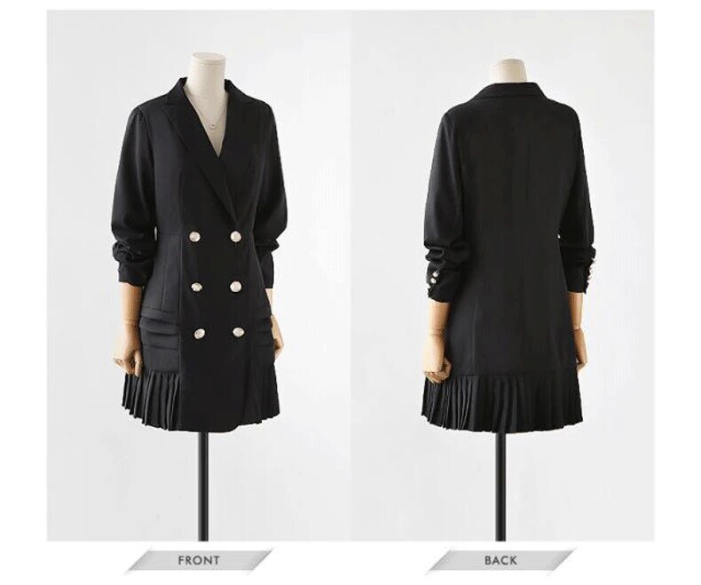 Dress Suits For Women Long Blazer Jacket Runway Designer Double Breasted Office Ladies Elegant Pleated Mini Dress Plus Size XXXL