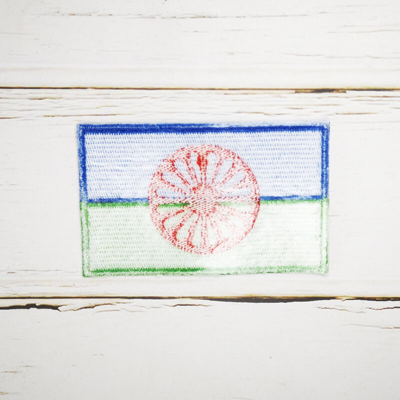 Emblema Bordado da Bandeira Cigana, 100% Remendo Completo para Colete Chapéu e Jeans, Etiqueta de Emblema, 8x5 cm, Pessoas Romani, DIY, Direto