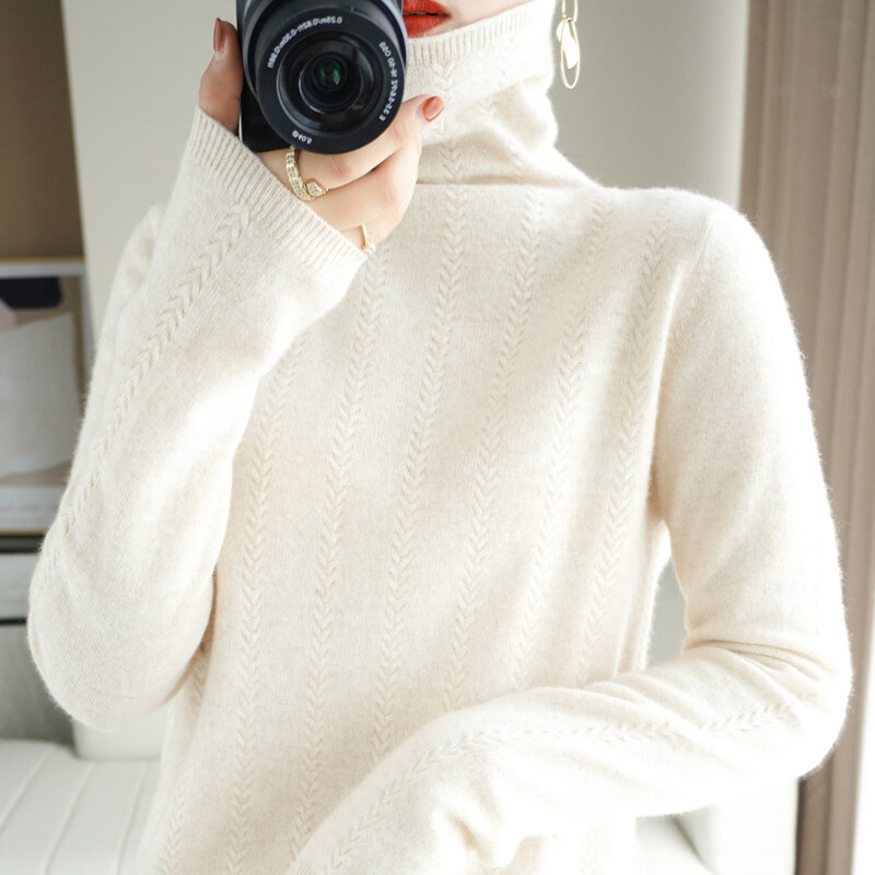 Camisola de gola alta pulôver feminino outono e inverno base camisola fina manga longa versão coreana do novo moda solta quente