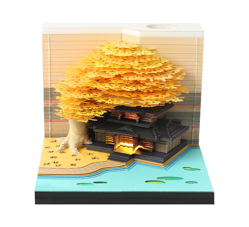 3D Omoshiroi Block Notepad Cubes, Treehouse, Memo Pad LED, Calendário Castelo, 3D Note Paper, Natal e Presentes de Ano Novo, 190 Folhas, 2024