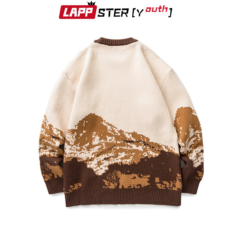 LAPPSTER-Youth Men Harajuku Moutain Winter Sweaters 2023 Pullover Mens Oversized Korean Fashions Sweater Women Vintage Clothes