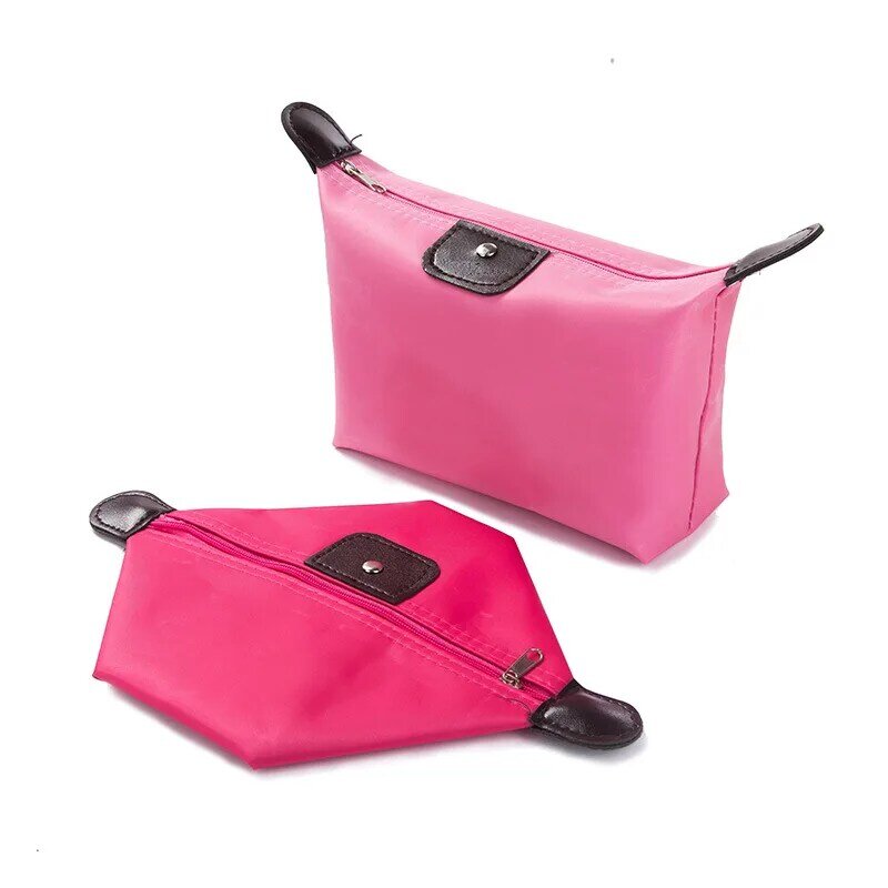 Bolsa de cosméticos de viaje plegable para mujer, Mini bolsa de maquillaje para niña, organizador impermeable de nailon rojo, estuche de aseo de gran capacidad con cremallera