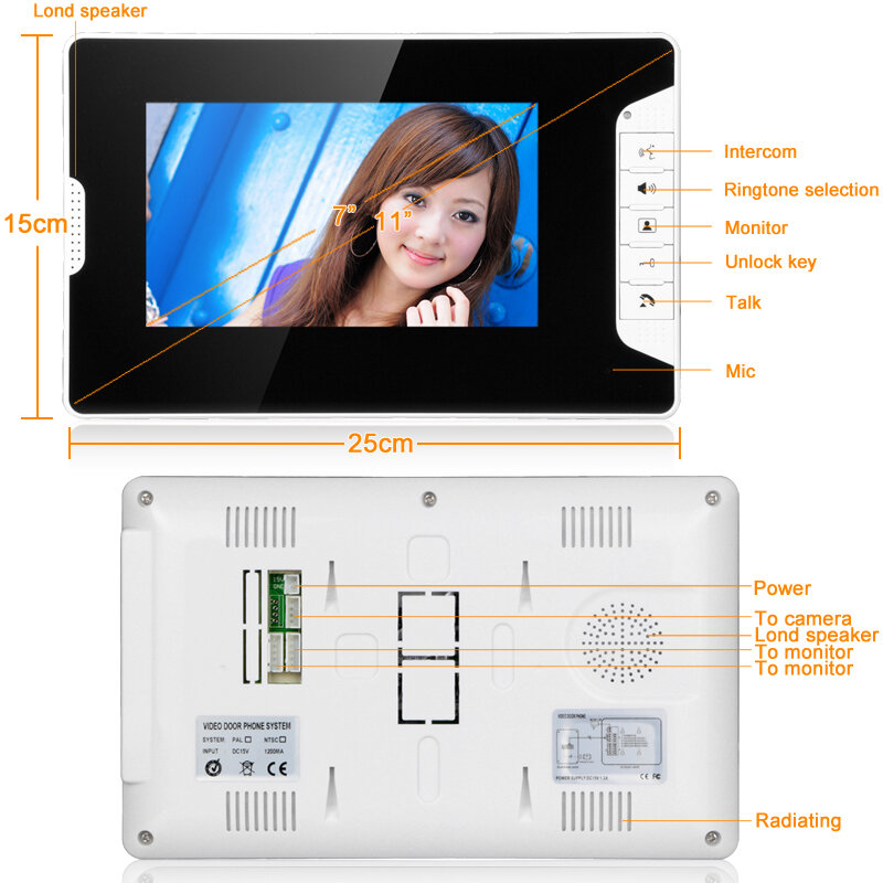 Sistema de intercomunicación Visual RFID de 7 pulgadas, timbre HD, cámara 1000TVL con cerradura electrónica de acero inoxidable para el hogar