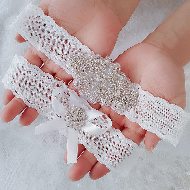 Giarrettiera da sposa moda strass fiocco pizzo bianco Sexy coscia anello regalo nuziale per moglie donna donna