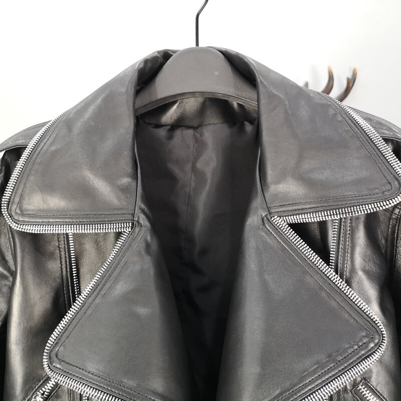 Куртка женская короткая из натуральной овечьей кожи, мотоциклетный пиджак в стиле панк/готика, уличная одежда в байкерском стиле, черная коричневая верхняя одежда