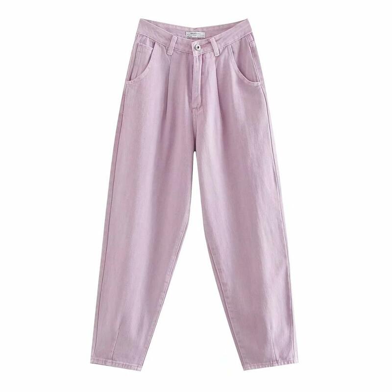 Withered summer england vintage purple color mom jeans woman Turnip pants high waist jeans pleated boyfriend jeans for women