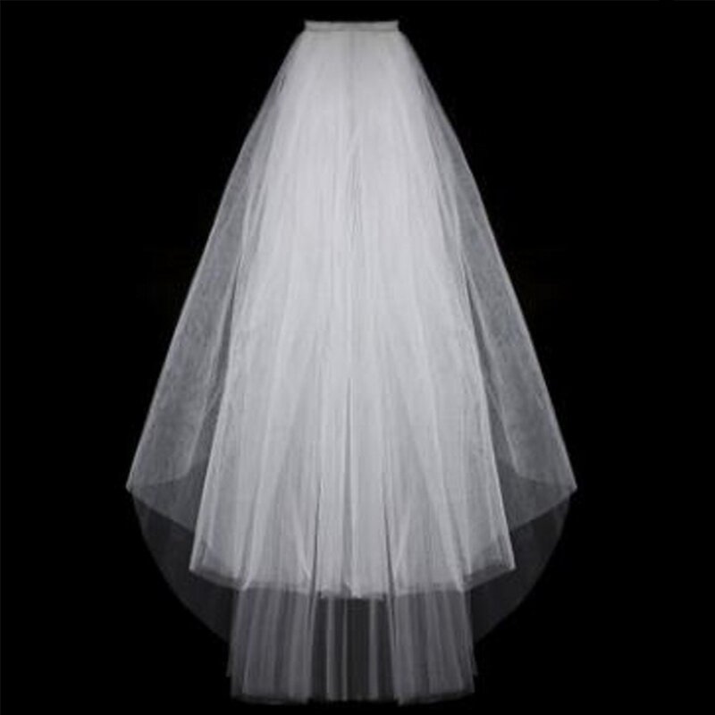 Simples e elegante véu de tule, duas camadas, curto véu de casamento branco, marfim nupcial