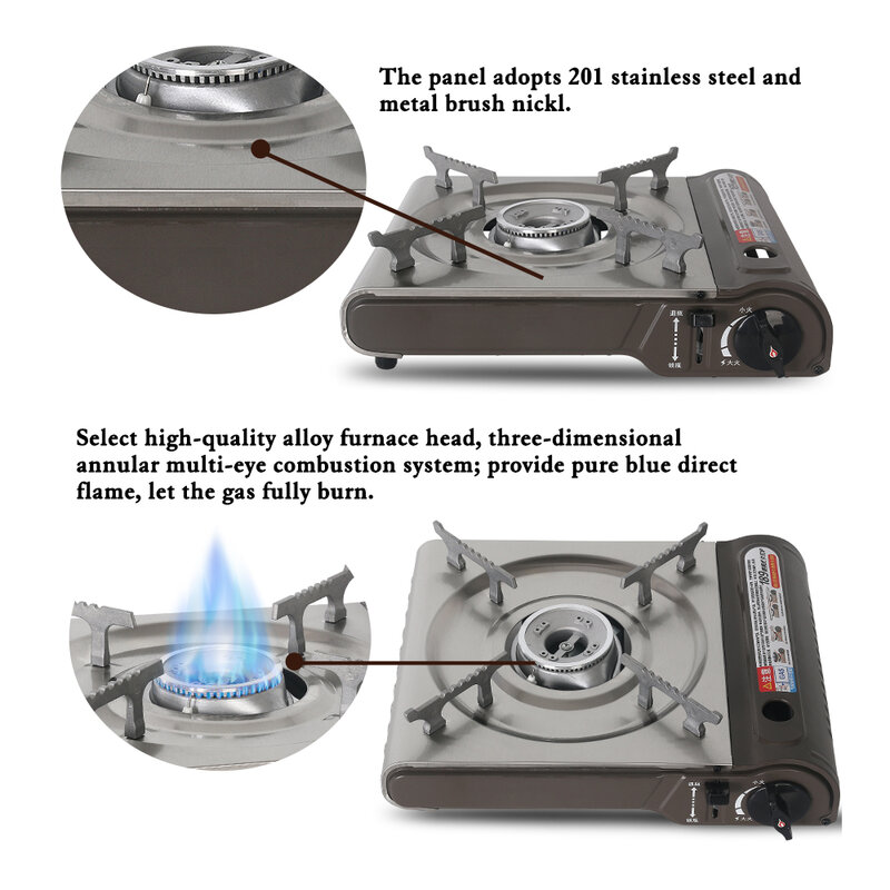 ITOP Portable Gas Stove Cookware Grill Cassette Outdoor Picnic Camping Gasgrill Lighter Cooker Kitchen Equipment Silver 2900W