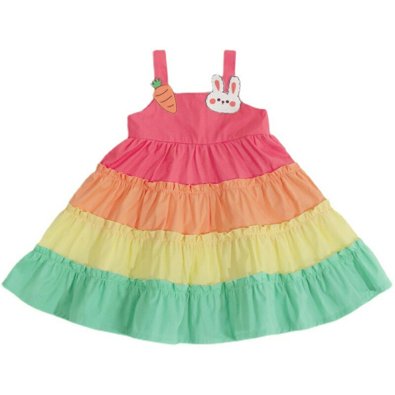 Summer girls cartoon dresses rainbow suspender dress children Korean version of thecake dress Splicing flower girl dresses