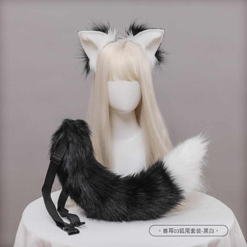 여자 사랑스러운 로리타 고양이 여우 머리띠, 봉제 귀 꼬리, 애니메이션 코스프레 소품, 카와이 헤어 액세서리