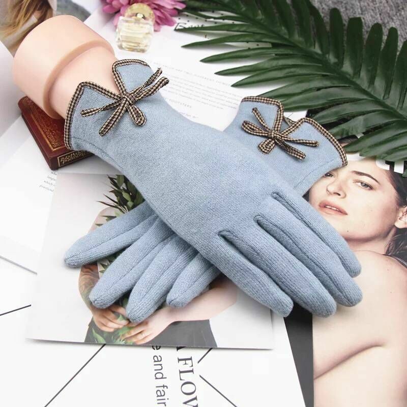 Guantes cálidos de invierno para mujer, guantes de lana de Cachemira, guantes de pantalla táctil de cinco dedos divididos, nuevos