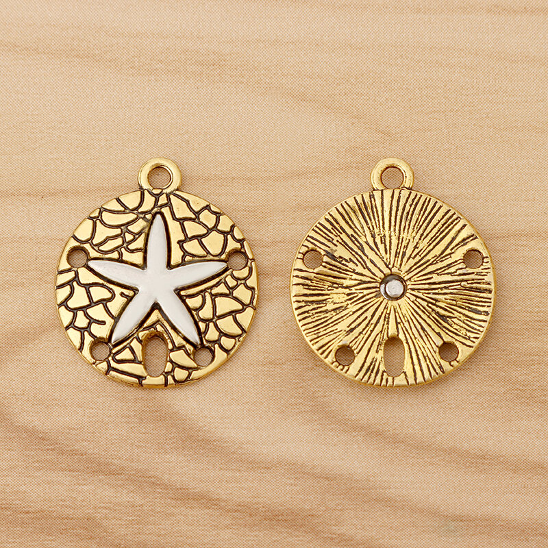 10 Pieces Antique Gold Sand Dollar & Starfish Charms Pendants for DIY Bracelet Necklace Jewellery Making Findings Accessories