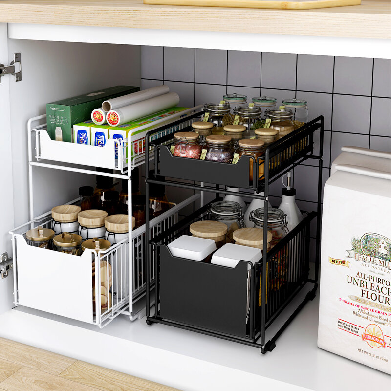 Подставка для хранения NETEL под раковину, 2-уровневый раздвижной шкаф, корзина, столешница, выдвижной органайзер, ящик, полка для специй на кухне