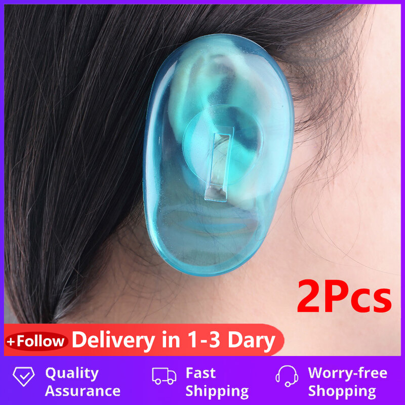 Couverture d'oreille en Silicone transparent, bouclier de teinture pour cheveux, Salon de coiffure, couleur bleue, 2 pièces