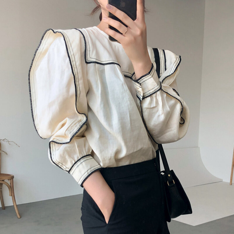 Casual O-hals Patchwork Vrouwen Blouses Shirts Volledige Mouw Ruches Vrouwelijke Blouses Shirts 2020 Lente Zomer Tops Blusas
