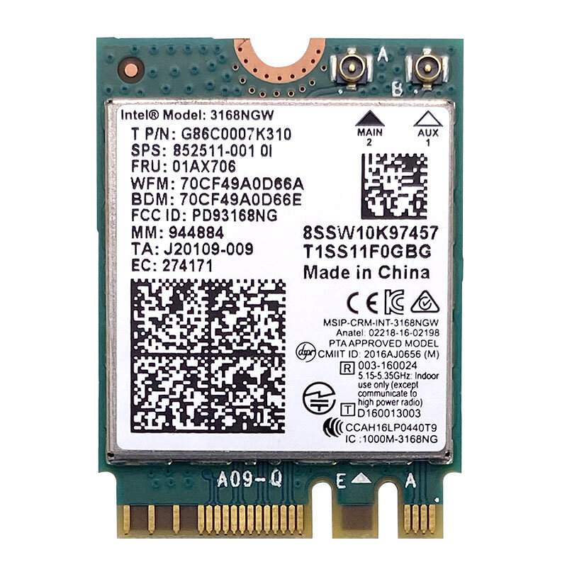 Intel 3168AC Ac3168 Wireless Dual Band 600Mbps Draadloze Netwerkkaart Wifi Module 3168ngw Ngff M.2 802.11ac Bluetooth 4.2