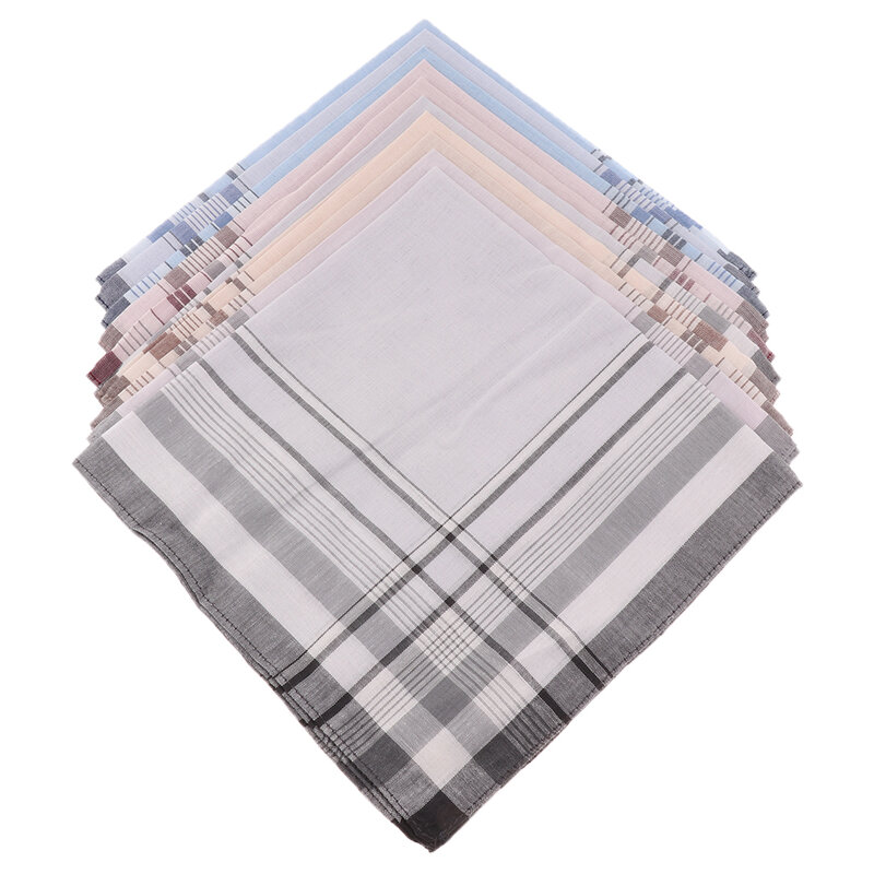 10 pçs masculino xadrez lenços de algodão com listra hankies presente conjunto feminino clássico lenço bolso hanky bolso quadrados