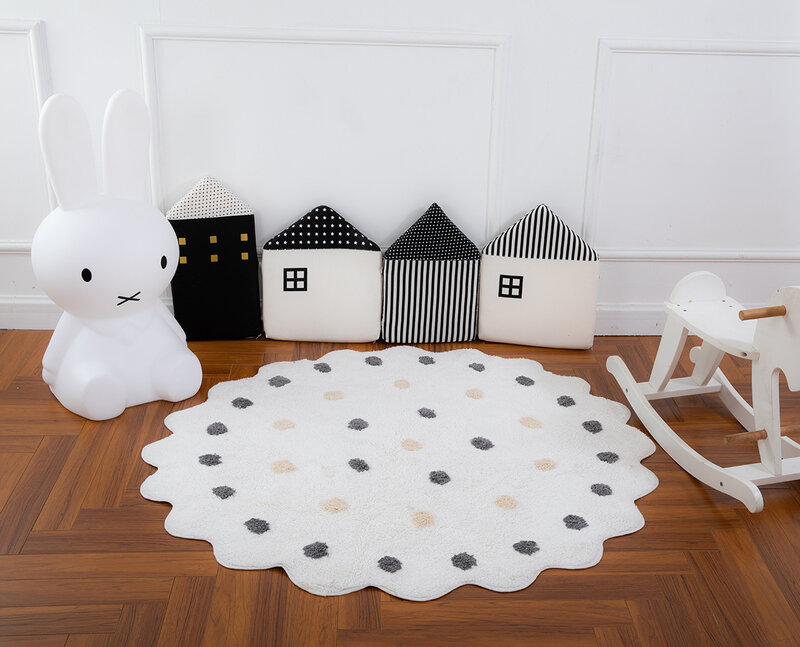 水玉模様の丸いフロアマット,子供用ゲームルーム,家の装飾