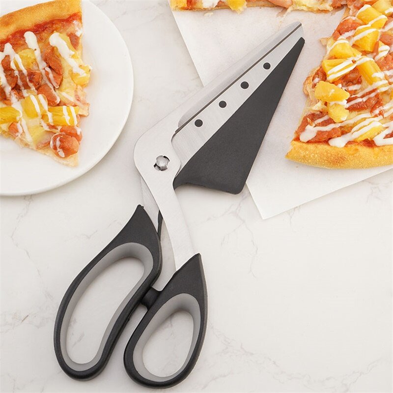 2 In 1 Multifunctional Scissors Pizza Slicer Cutter Server Tray Detachable Pizza Shovel Tool Kitchen Cook Gadget Stainless Steel