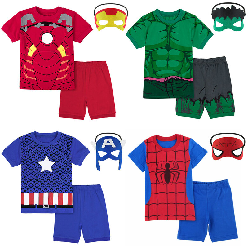 Pijamas de Hulk Cosplay para niños, conjunto de superhéroe de Los Vengadores, ropa de dormir de algodón para niños, ropa de dormir de 2 uds