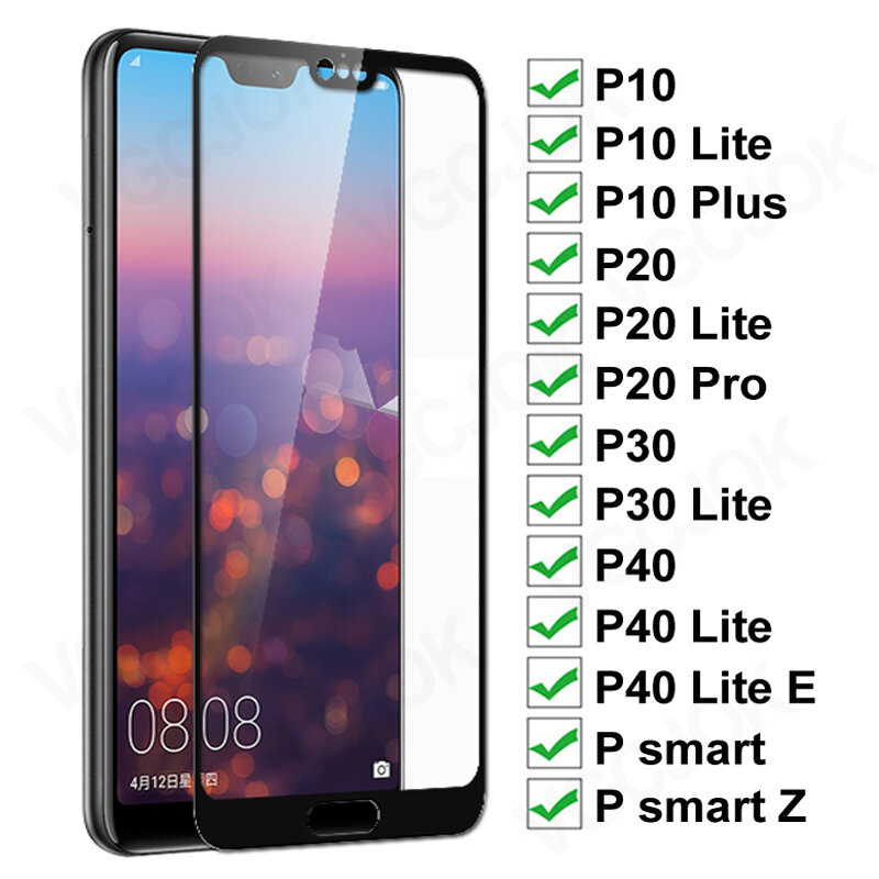 Kaca Pelindung 11D untuk Huawei P20 Pro P10 Lite Plus Kaca Pelindung Layar P30 P40 Lite E P Smart 2019 Film Kaca Antigores