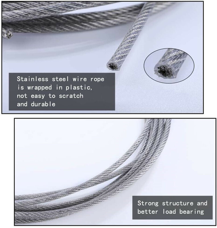 1.5/2/3mm*50m Stainless Steel Wire Rope Resistant Strong Line PVC Coated Flexible Clothesline Kit