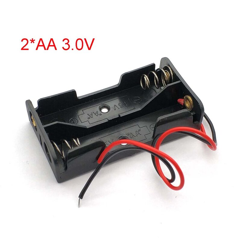 Black Plastic 2*AA Battery Storage Box Case 2 Slot Way DIY Batteries Clip Holder Container With Wire Lead Pin AA 1.5V